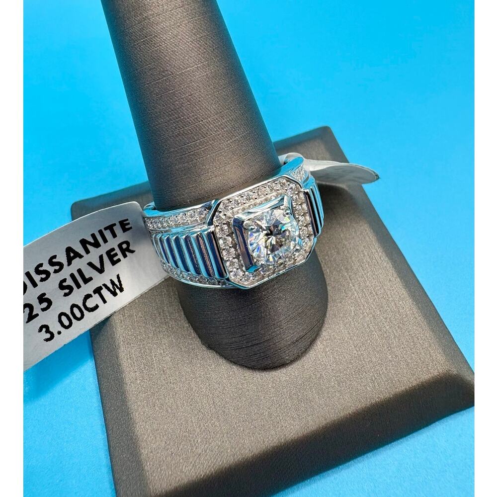NWT Men's Size 11 3CTW Moissanite 925 Sterling Silver Ring